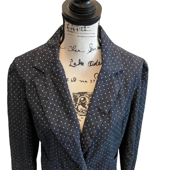 Cynthia Rowley Denim Chambray Blue Jean Blazer Jacket Size XL Polka Dot Preppy - Picture 2 of 10